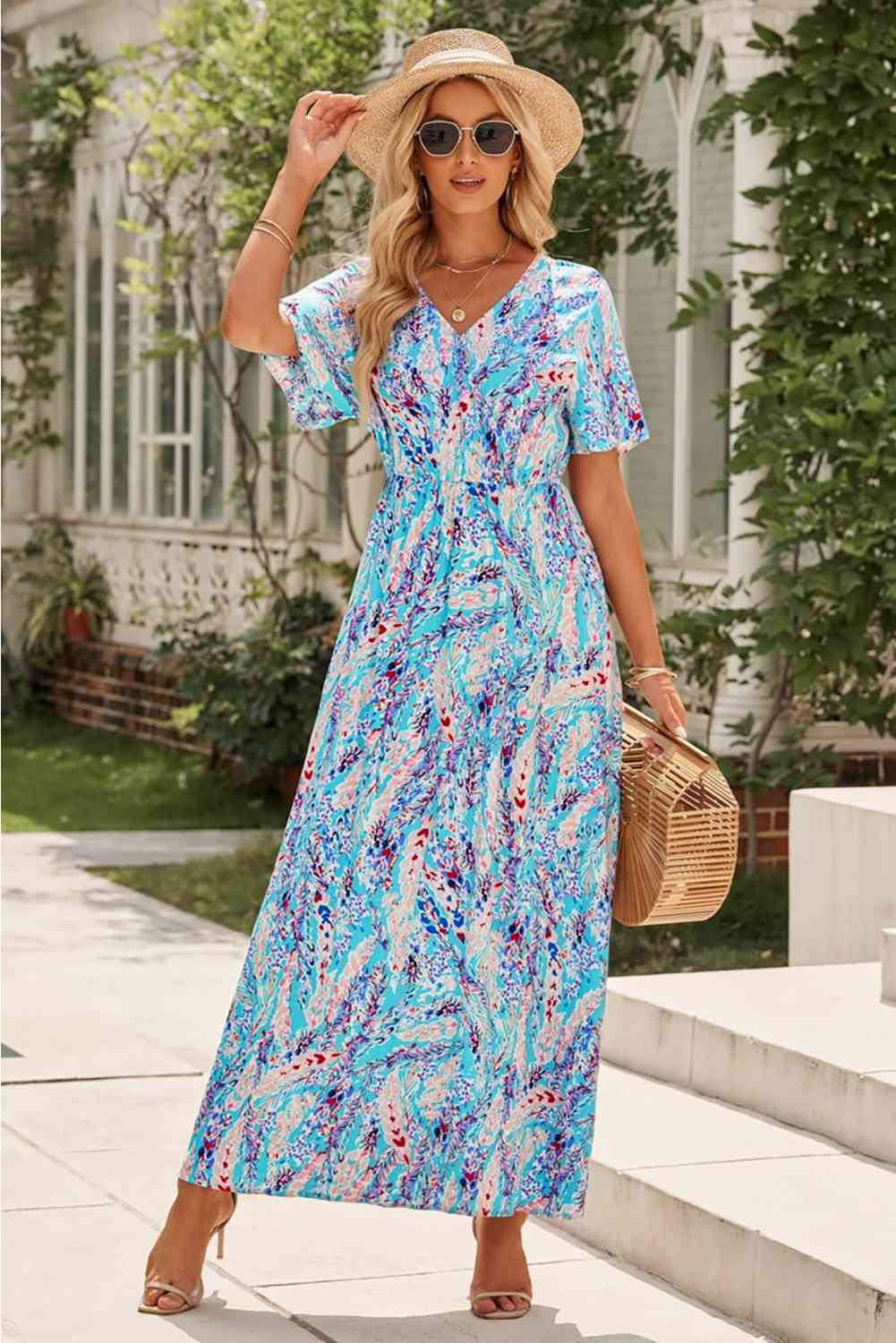 Multicolored V Neck Maxi Dress