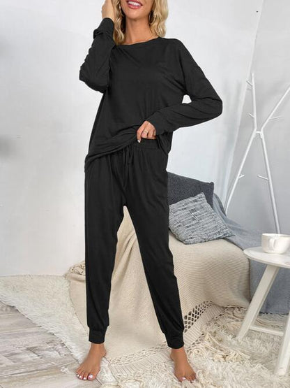 Drawstring Pants and Round Neck Top Lounge Set