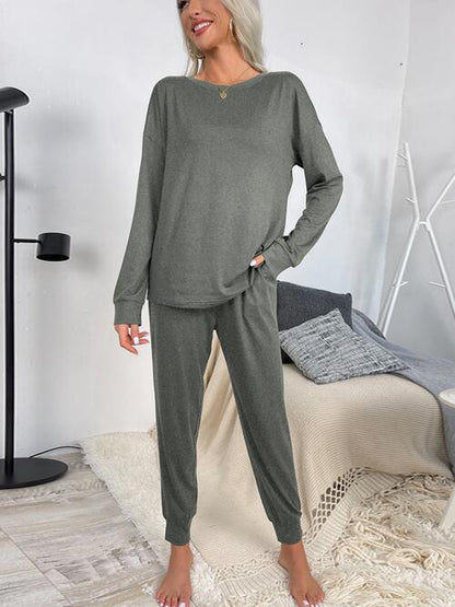 Drawstring Pants and Round Neck Top Lounge Set