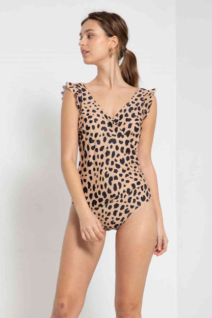 Full Size Float On Ruffle Faux Wrap Leopard Print
