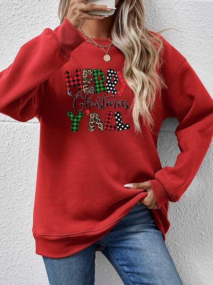 Long Sleeve Letter Graphic Round Neck Sweatshirt