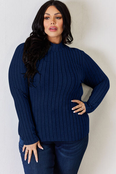 Basic Bae Full Size Ribbed Mock Neck Long Sleeve T Shirt