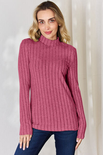 Basic Bae Full Size Ribbed Mock Neck Long Sleeve T Shirt