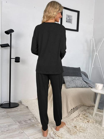 Drawstring Pants and Round Neck Top Lounge Set