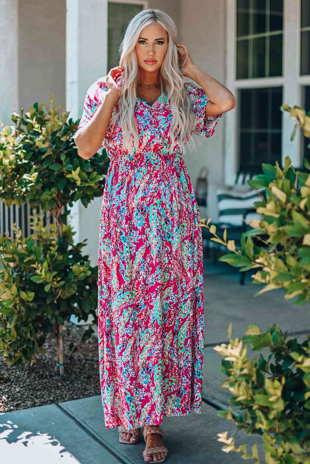 Multicolored V Neck Maxi Dress