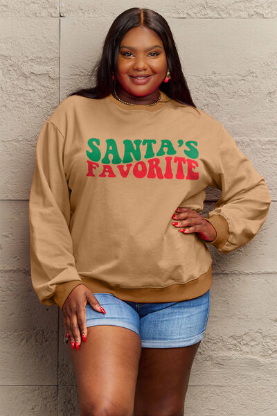 Full Size SANTA FAVORITE Round Neck Sweatshirt