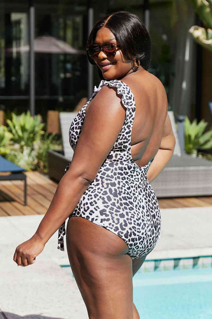 Marina West Float On Ruffle Faux Wrap One Piece in Cat
