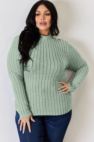 Basic Bae Full Size Ribbed Mock Neck Long Sleeve T Shirt