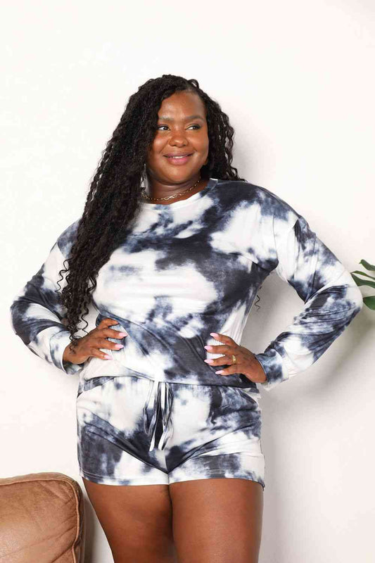 Double Take Tie Dye Top and Shorts Lounge Set
