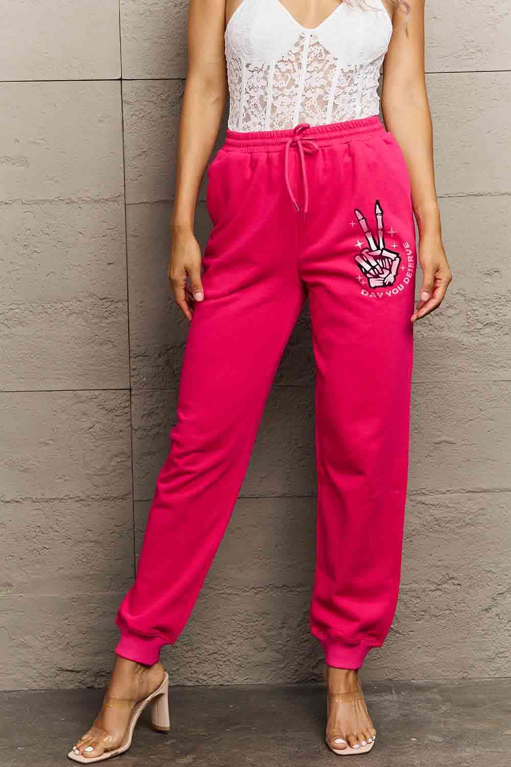 Drawstring DAY YOU DESERVE Graphic Long Sweatpants