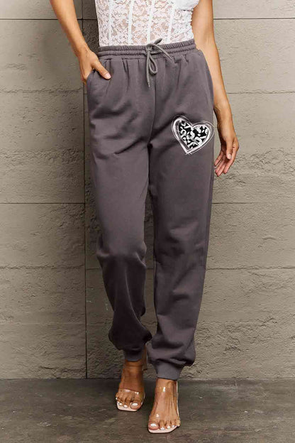 Full Size Drawstring Heart Graphic Long Sweatpants
