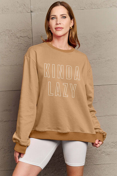 Full Size KINDA LAZY Round Neck Sweatshirt