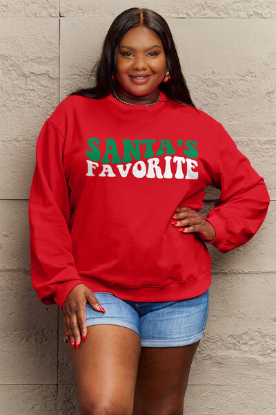 Full Size SANTA FAVORITE Round Neck Sweatshirt