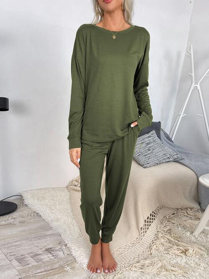 Drawstring Pants and Round Neck Top Lounge Set