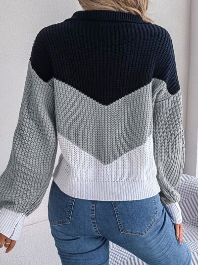 Color Block Dropped Shoulder Stretch Sweater