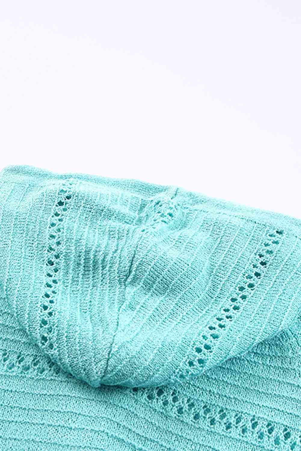 Zip Up Raglan Sleeve Openwork Hooded Cardigan