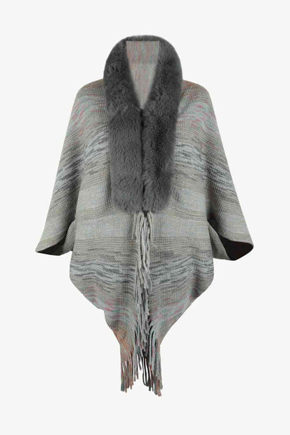 Open Front Fringe Hem Poncho in multicolor, Fringe