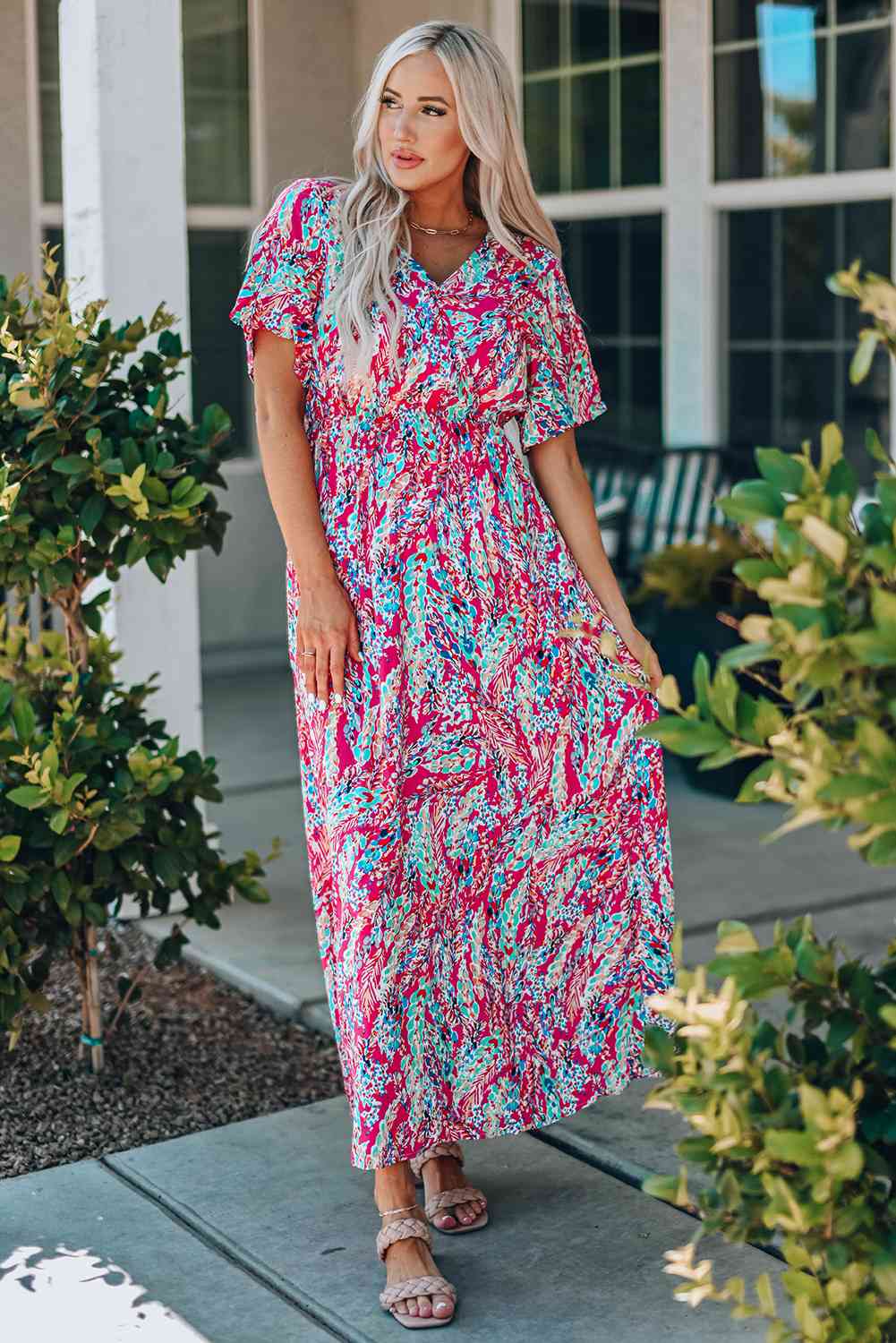 Multicolored V Neck Maxi Dress