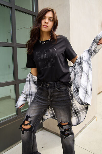 Full Size KINDA LAZY Round Neck T Shirt
