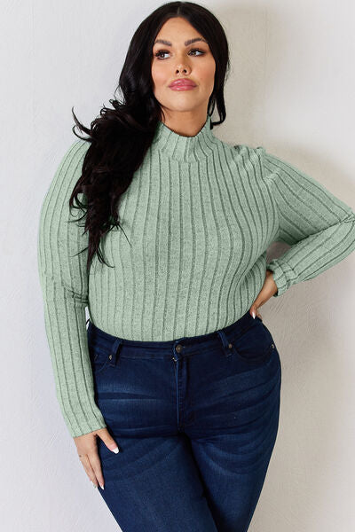 Basic Bae Full Size Ribbed Mock Neck Long Sleeve T Shirt