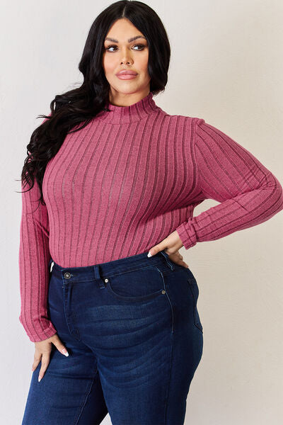 Basic Bae Full Size Ribbed Mock Neck Long Sleeve T Shirt