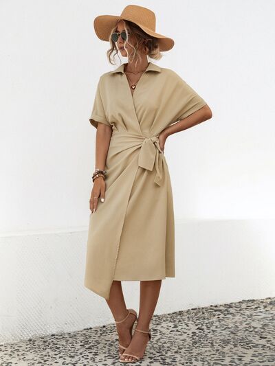 Tied Slit Short Sleeve Dress Casual Dress