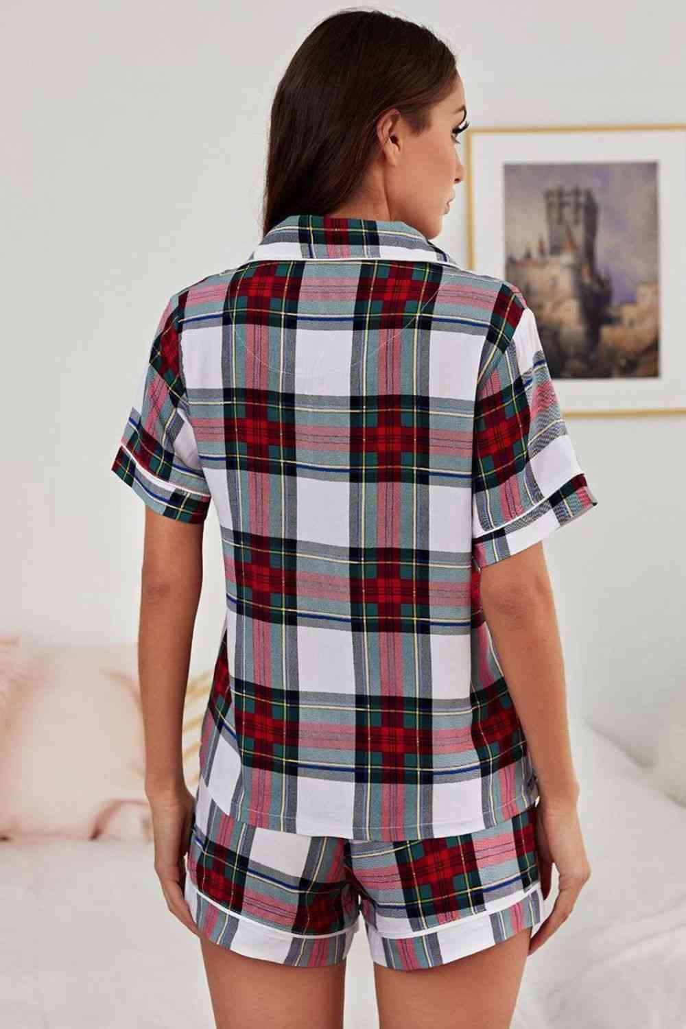 Collared Neck Short Sleeve Two Piece Lounge Set