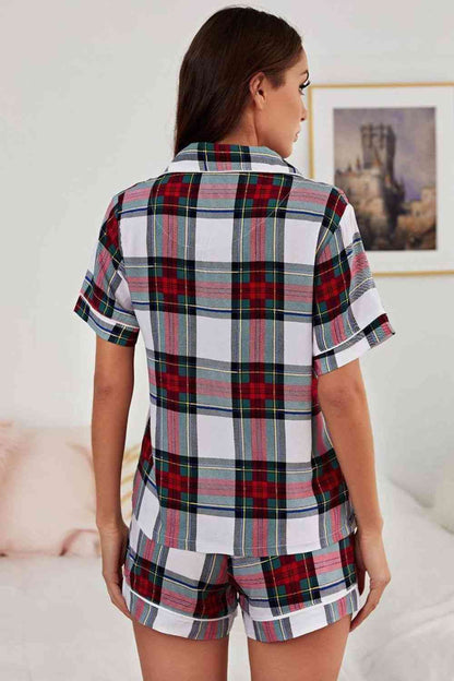 Collared Neck Short Sleeve Two Piece Lounge Set