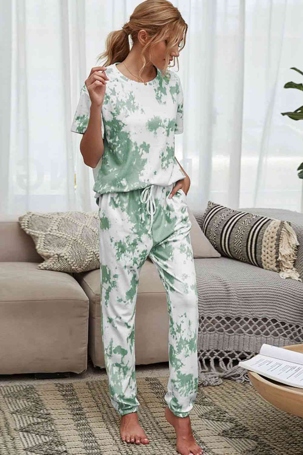 Tie Dye Tee and Drawstring Waist Joggers Lounge Set