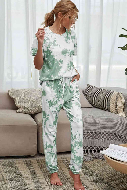 Tie Dye Tee and Drawstring Waist Joggers Lounge Set