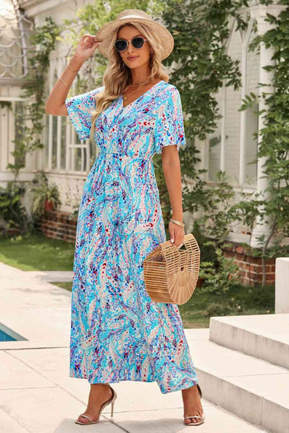 Multicolored V Neck Maxi Dress