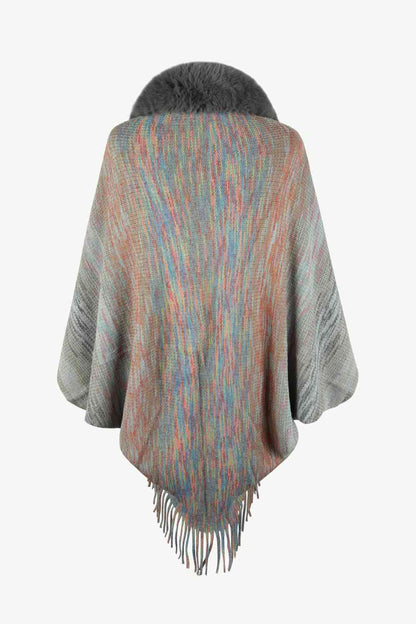 Open Front Fringe Hem Poncho in multicolor, Fringe