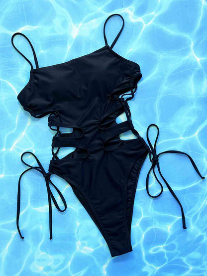 Cutout Lace Up Spaghetti Strap One Piece Swimsuit