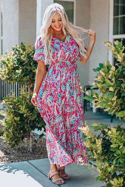 Multicolored V Neck Maxi Dress