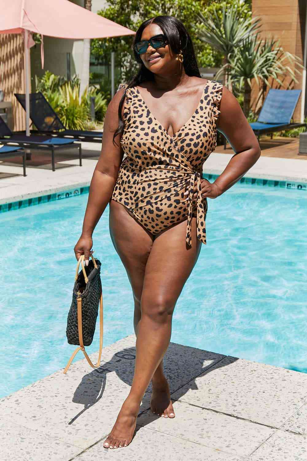 Full Size Float On Ruffle Faux Wrap Leopard Print