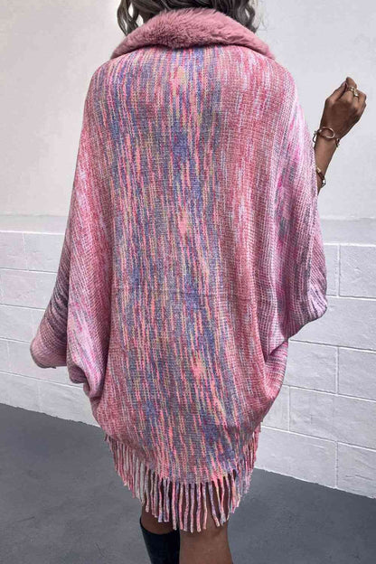 Open Front Fringe Hem Poncho in multicolor, Fringe