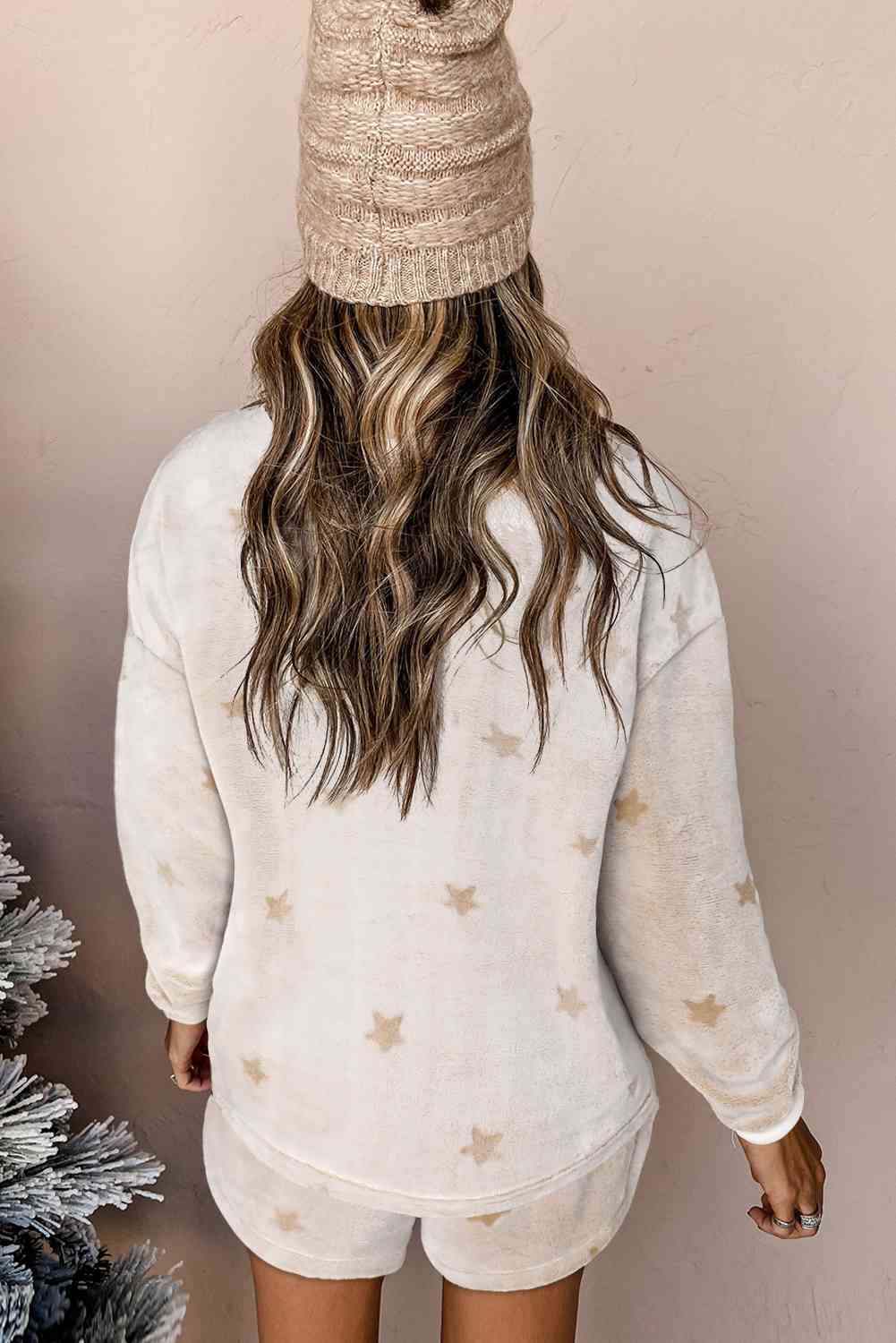 Dropped Shoulder Star Print Top and Shorts Lounge Set