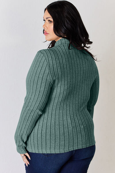 Basic Bae Full Size Ribbed Mock Neck Long Sleeve T Shirt