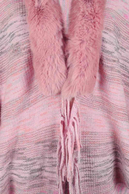 Open Front Fringe Hem Poncho in multicolor, Fringe