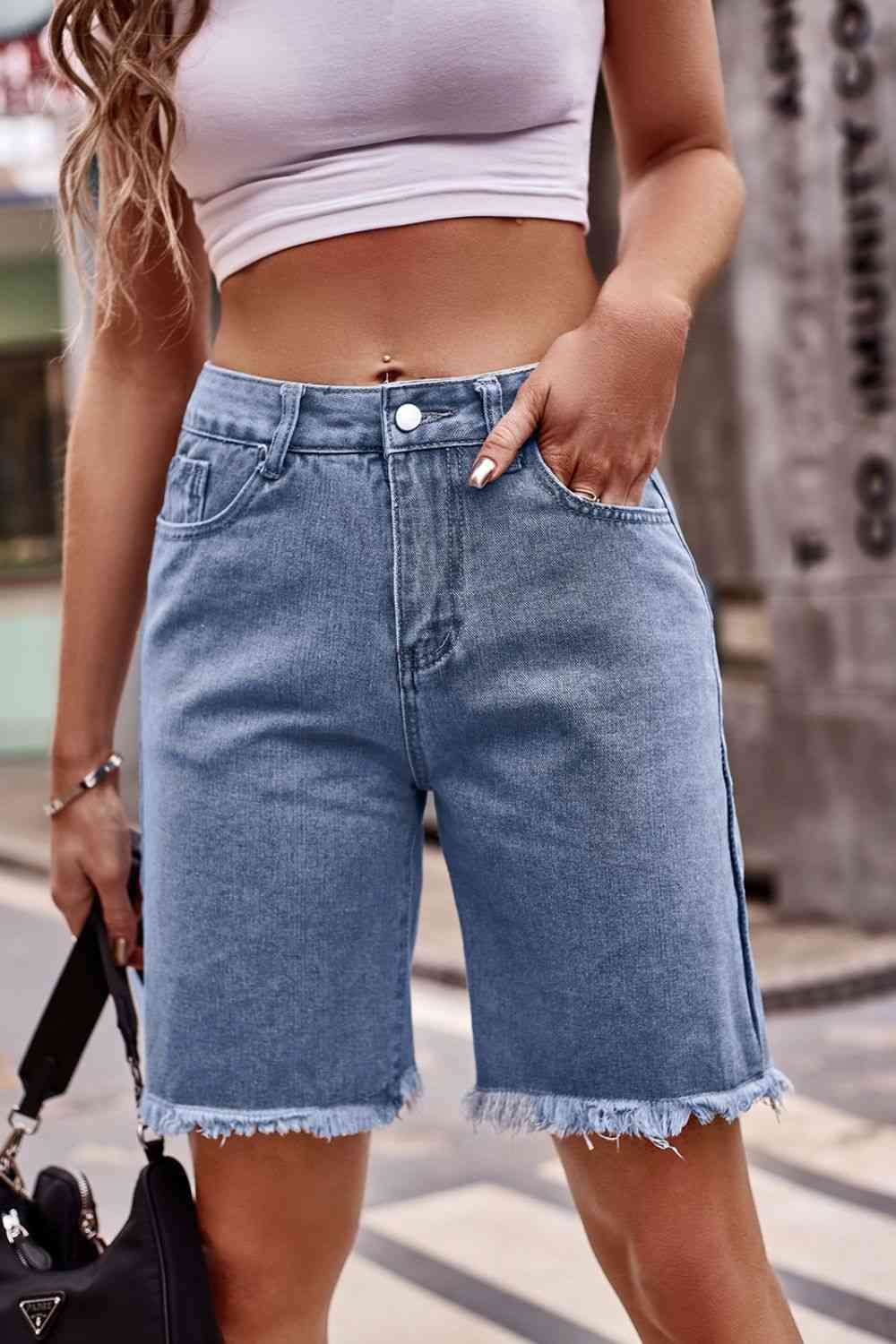 Ripped Denim Shorts w/ Pockets