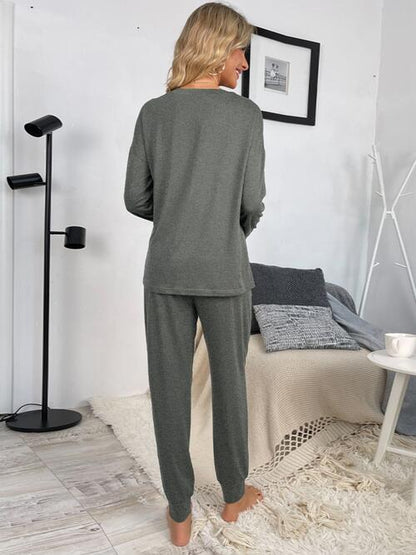 Drawstring Pants and Round Neck Top Lounge Set