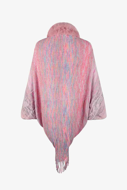 Open Front Fringe Hem Poncho in multicolor, Fringe