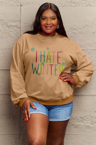 Full Size I HATE WINTER Dropped Shoulder Sweatshirt