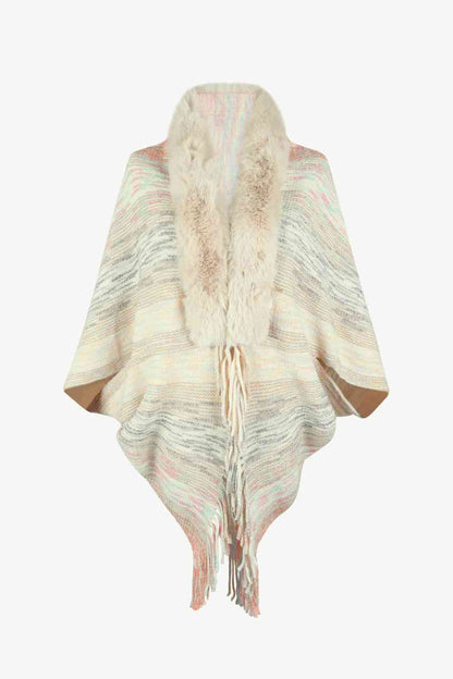 Open Front Fringe Hem Poncho in multicolor, Fringe