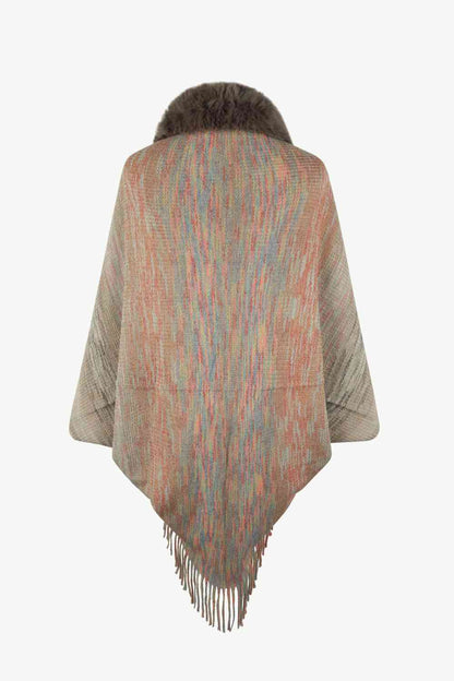 Open Front Fringe Hem Poncho in multicolor, Fringe