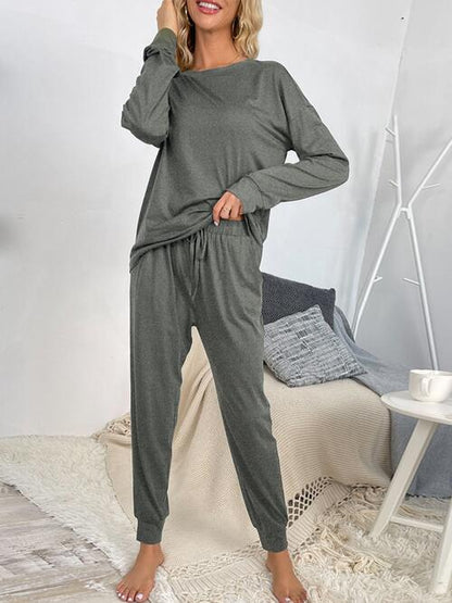 Drawstring Pants and Round Neck Top Lounge Set