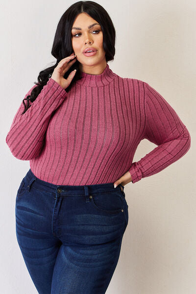 Basic Bae Full Size Ribbed Mock Neck Long Sleeve T Shirt