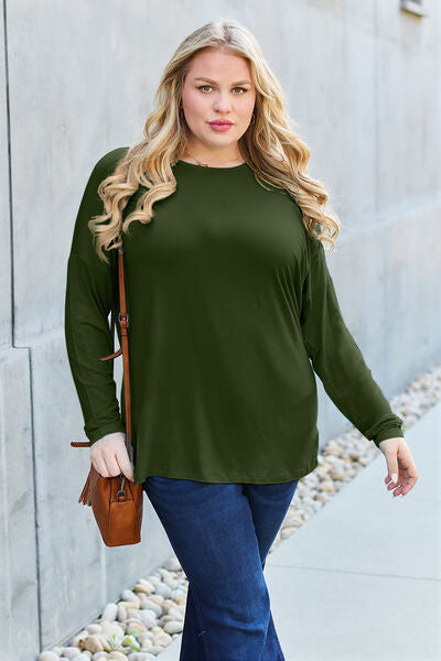 Basic Bae Full Size Round Neck Dropped Shoulder Tee Shirt